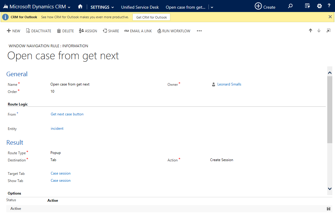 Open case from get next window navigation rule