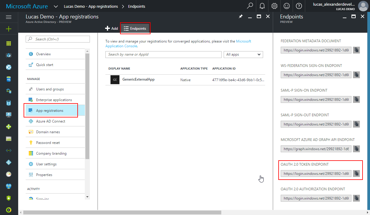 New portal AD tenant endpoints