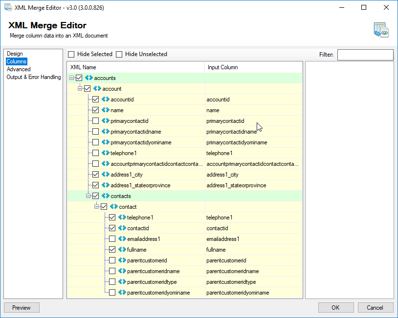 XML merge columns