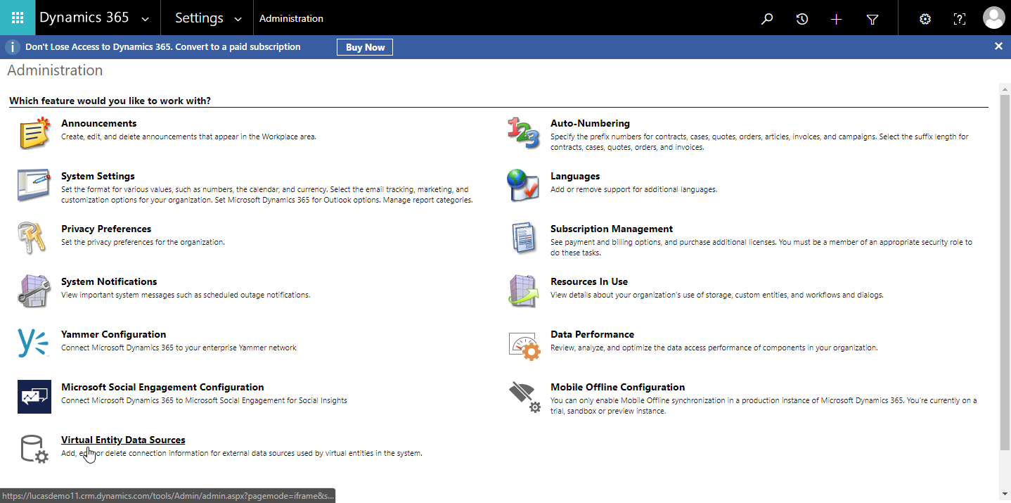 Dynamics 365 admin settings