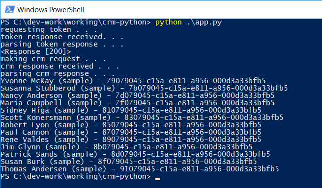 Sample Python output